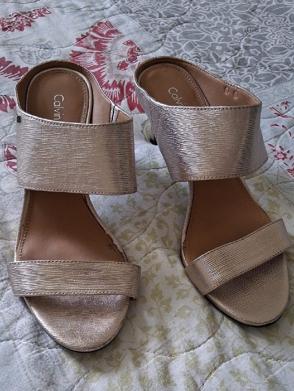 Calvin Klein Metallic Rose Cecily Heeled Slide Sandals